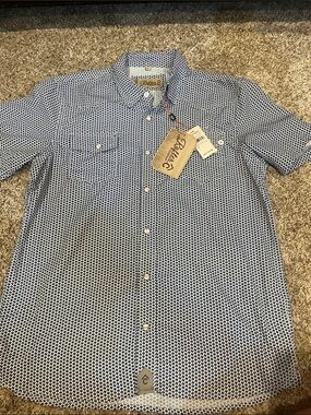 RuffleC Short-Sleeve Button-Down Shirt in Navy and White Geo